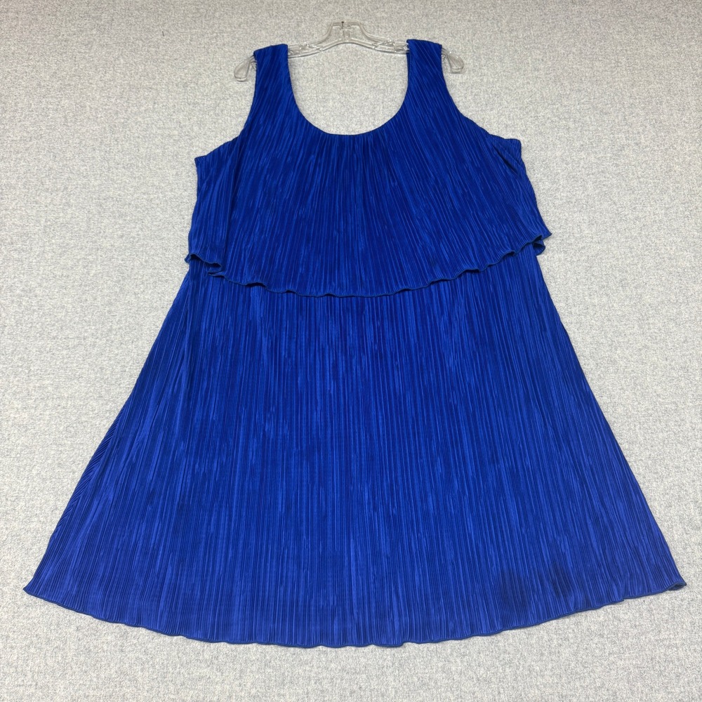 Connected Woman Pleated Popover Dress 20W Royal Blue Tiered Sleeveless Cocktail